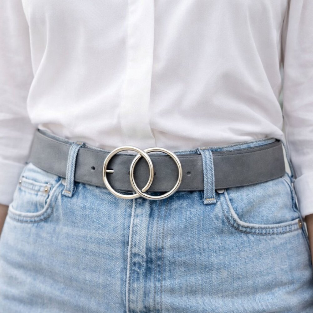 LOFT Outlet Soft Gray Faux Leather Double O-Ring Belt S (30–34”)